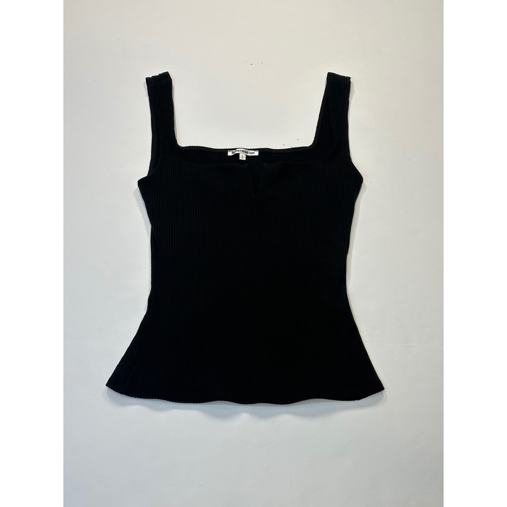 Reformation Black Ribbed Knit Square Neck Tank Top Size S